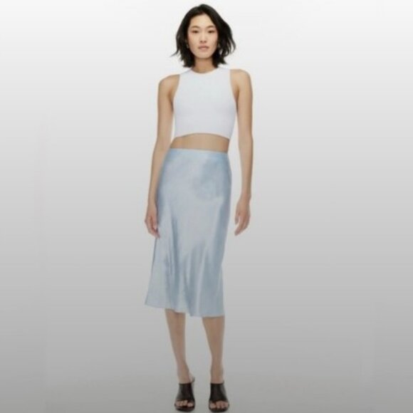 Aritzia Babaton Slip Satin Midi Skirt Size 8 in Glimmer / Ice Blue - Picture 1 of 6